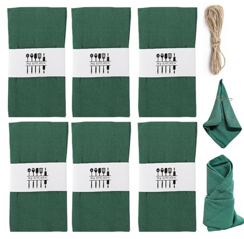 6 Stück Stoffservietten, Wiederverwendbare Stoffservietten, 100% Natur Leinen Tischdekoration 40x40 cm Leinenservietten Baumwolle Servietten Stoff Tischservietten für Party Geburtstag (Dunkelgrün)