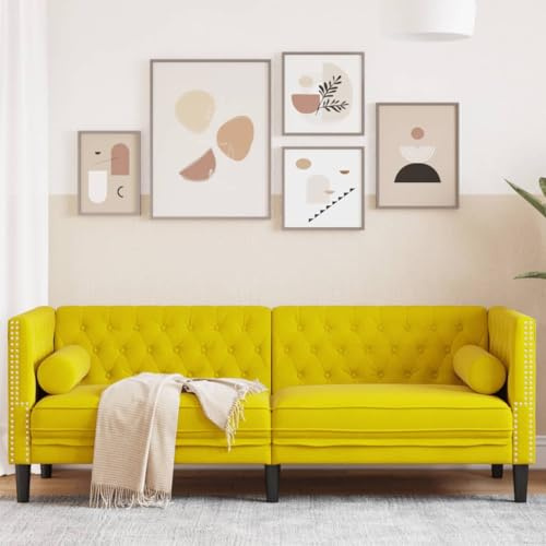 Emmtore Chesterfield Sofa, Couch mit Armlehnen Rückenlehne Stützbeine, Polstersofa für Wohnzimmer, Couchgarnitur Gelb,3-Sitzer