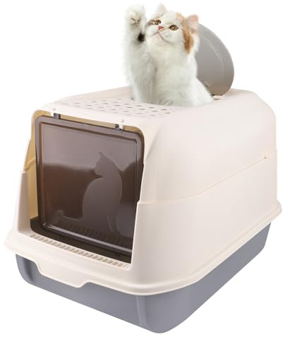 Belfoyer Bac à Litière pour Chat Fermé avec Pelle – Maison de Toilette pour Chats et Chatons, Anti-Odeurs, Nettoyage Facile, Grande Caisse de Litière avec Couvercle Amovible et Rebord Haut(WX03702)