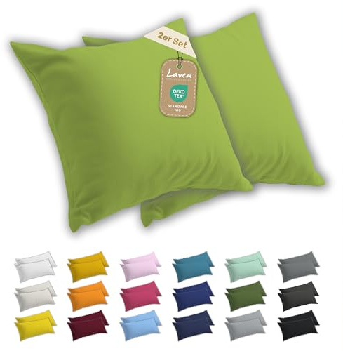 Lavea® 2er Set Kissenbezug 40x40 - Apfelgrün | 100% Baumwolle Jersey – Weiche Kissenhülle & Kopfkissenbezüge, OEKO-TEX® Standard
