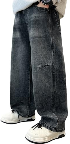 Rolanko Baggy jeans med elastisk midja last bootcut skateboarding jeans med flera fickor vintage jeansbyxor streetwear för barn