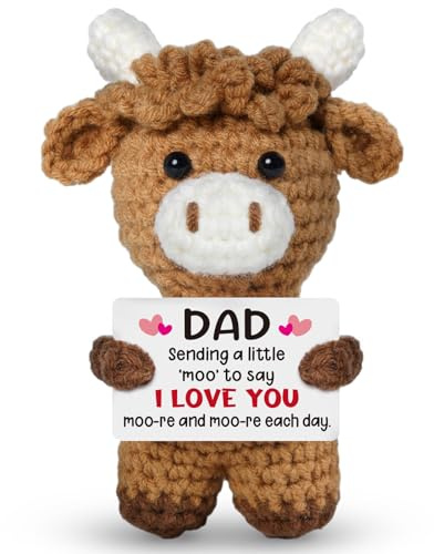 Dad Gifts, I Love You Dad Birthday Gifts, Positive Crochet Animals, Crochet Cow, Presents For Dad'S Birthday Christmas From Wife Family, Fathers Day Best Gifts, Emotional Positive Small Cow Decor