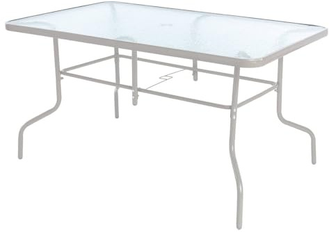 MONTY Mesa de Jardín Rectangular 140x90 cm de Acero Arena con Tablero de Cristal Templado 5mm | Pintura Anticorrosión, Uso Exterior | para 4 Personas | Requiere Montaje | Classic