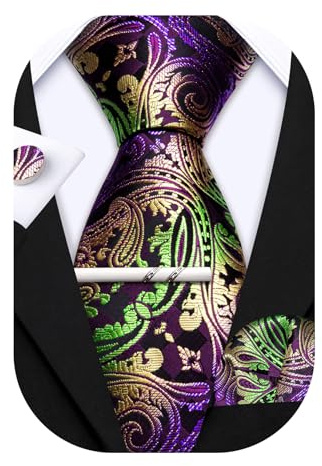 Barry.Wang Herren Krawatte Einfarbig Paisley Uni Schlips Satin Mit Einstecktuch Hochzeit Krawattenset
