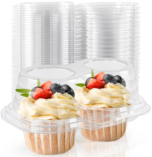 Tczecoo 25 cajas transparentes para cupcakes con 2 huecos, recipientes transparentes para cupcakes, apilables con tapa para cupcakes