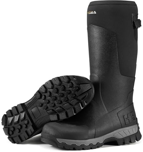 HISEA Men's Tall Boot with Arctic Ice Grip, Waterproof Rubber Rain Boots, Insulated Neoprene Warm Mud Boots for Outdoor Work Hunting