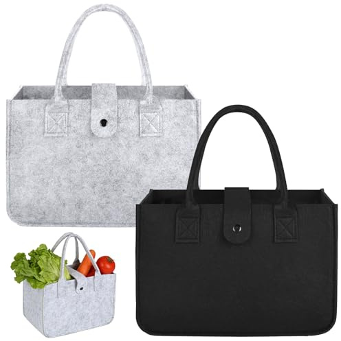Filztasche Einkaufstasche Klein - 2 Stück Filztaschen Shopper 30x20x17cm | Einkaufstaschen Faltbar Tragetasche Shopping Bag, Kaminholztasche Filz zur Spielzeug Ausgehen Einkaufen Aufbewahrung