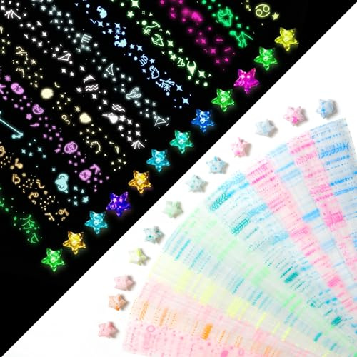 630 Stück Leuchtendes Papierstreifen, Sternzeichen Origami Sterne aus Papier, Papierstreifen zum Basteln mit Glow Effekt, Papier Streifen für Sterne Dekoration Schule DIY Projekte Bastelpapier