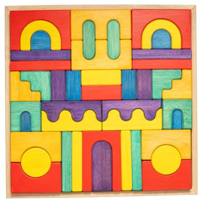 TOYSEE Bloques de Madera Natural para Niños 2+ Años - 44 Piezas Apilables Multicolor con Bandeja - Juguete Educativo Montessori - Set Construcción para Regalo Cumpleaños Niños y Niñas