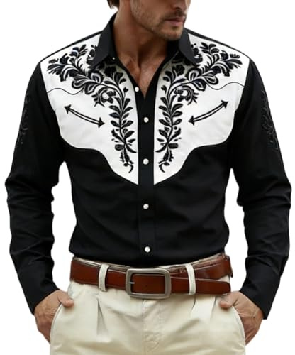 Festival western äventyr långärmad skjorta män avslappnad cowboy-design med knappslå fritidsskjorta