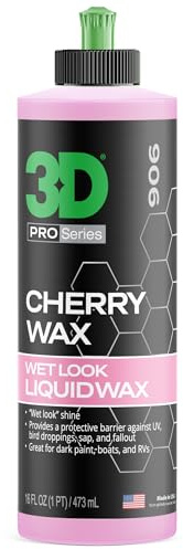 3D Cherry Wax – Liquid Carnauba Show Car Wax with Synthetic Polymers | Deep Gloss Finish | Easy Wipe-Off | Slick Shine | Fast Application | Made in USA |16 oz