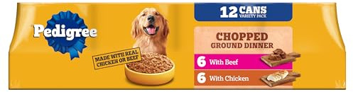 Pedigree Chopped Ground Dinner Wet Dog Food Chicken & Beef Variety Pack, Canned Dog Food, 13.2 oz. Cans (12 Count, Pack of 1)