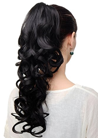 WIG ME UP - Toupet Coda di cavallo Castano scuro Extension Clip a farfalla Delicati e Pregiati Ricci Molto lunghi 50 cm SA09-3