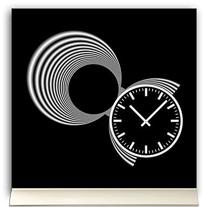 dixtime Tischuhr 30cmx30cm inkl. Alu-Ständer -Schlichtes Zeitloses Design schwarz weiß geräuschloses Quarzuhrwerk -Kaminuhr-Standuhr TU3079