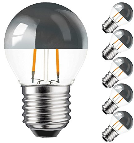NCC-Licht 5x LED Kopfspiegellampe P45 Tropfen E27 2W Extra Warmweiß 2200K | LED Leuchtmittel mit Kopfspiegel in Silber ersetzt 25W Glühlampe, ideal für Schminktisch Spiegel und Deko