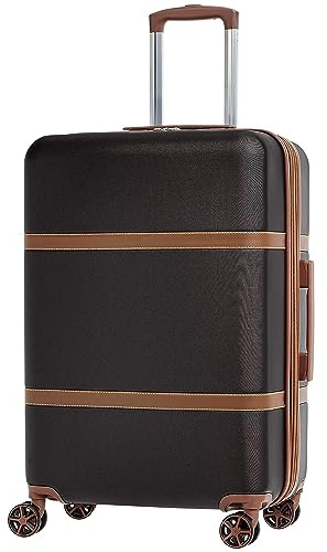 Amazon Basics 26-inch Hardside Checked Luggage With Leather Detailing, Expandable Spinner Suitcase With 8 Multi-directional Wheels, Scratch-Resistant Surface, Black