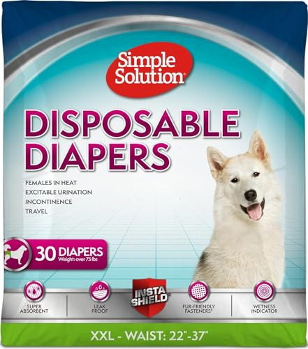 Simple Solution Hundblöjor för tikar, potträning, superabsorberande, ventilerande, våtindikatorer för urinering, 56–96 cm midja, (XXL, 30 ct)