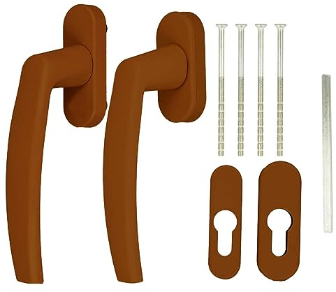 Alu Terrassentürgriff Paar mit Rosetten, Farbe:Golden Oak RAL 8003