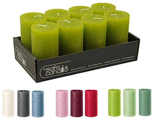 Klocke Kerzen Rustikale Stumpenkerzen – 8 Stück - Wachskerzen/Rustickerzen/Adventskerzen Weihnachten (Limone Grün, Standard: Höhe 11cm / Ø 6cm)