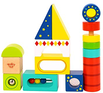 Tooky Toy Holzbausteine - Holzspielzeug für Kinder - Bauklötze - Pädagogische Lernspielzeug - Motorikspielzeug - Kleinkinder