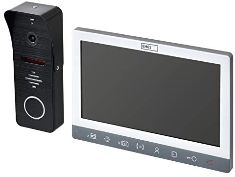 EMOS H3010 Türsprechanlage/Video-Türklingel, wasserdichte Full-HD Kamera mit Nachtsicht, Monitor mit 7'' LCD-Farbdisplay, Snapshot, Aufnahme, Intercom, Weiss