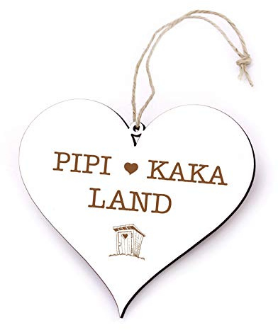 Pipi Kaka Land Schild Herz graviert Plumpsklo - Türschild WC Toilette Dekoschild 13x12cm | Dekolando