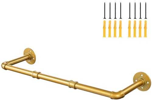 Ihomepark - Appendiabiti industriale in tubo dorato, appendiabiti da parete o soffitto, 76 cm, in ferro dorato, barra per appendere i vestiti, asta resistente in metallo per esposizione al dettaglio