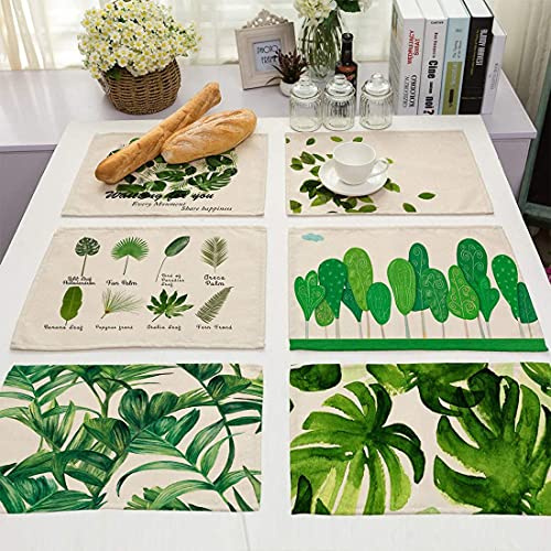 J26 - Set di 6 tovagliette all'americana dal design moderno, motivo floreale/paisley, in cotone e lino, 43 x 33 cm (variante B)