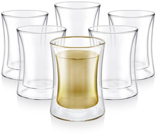 Teabloom Modern Insulated Turkish Tea Glasses - Set of 6 Double Walled Glass Teacups (6 oz / 177 ml)