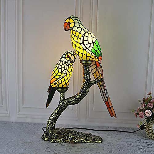 BOTOWI Tiffany Stil Tischleuchte Buntglas Papagei Lampenschirm Harz Base 22 Zoll High Retro Schreibtisch Licht Kinderzimmer Studienraum Wohnzimmer Büro Schlafzimmer