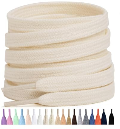 Stepace 2 Paar Flache Schnürsenkel aus 100% Baumwolle, 8 mm breite Reißfeste Schuhbänder für Sneakers, Sportschuhe, Turnschuhe Beige 100