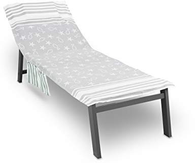 BIANCHERIAWEB Telo Mare Fishy 75x190 cm Lettino Spiaggia Con Cuscino Imbottito E Tasche Grigio