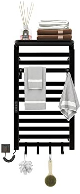 Scaldasalviette Elettrico, Termostato WiFi Smart Scaldasalviette, per Alexa e Google Home e APP, 500x870mm, Portasciugamani elettrico, Scaldasalviette Elettrico Bagno a Basso Consumo-WIFI Black Left