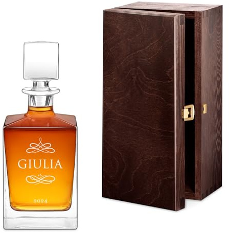Maverton Decanter per whisky in vetro 810 ml, incisione personalizzata | Caraffa in vetro con tappo, Bottiglia per whisky e rum, pensiero originale per donna, per compleanno, Nome