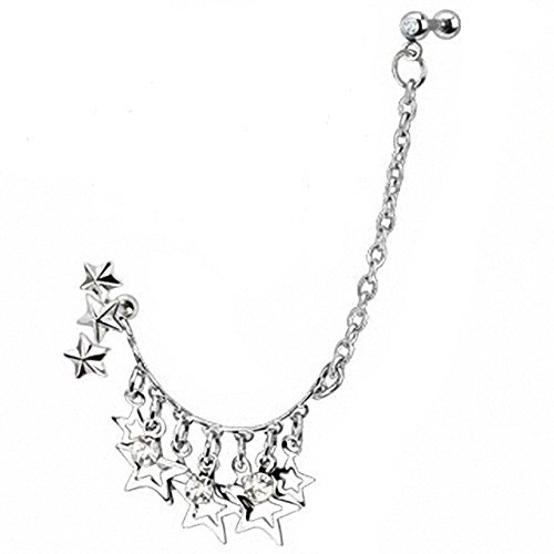 Taffstyle Piercing Stecker Kette Sterne Anhänger Hängend Strass Glitzer Kristall Ohr Cartilage Tragus Helix Ohrpiercing Knorpel Barbell Stab mit Kugel Silber