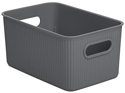 Tatay Set 4 Cajas Organizadoras Rectangular Baobab 5L de Capacidad, de Polipropileno, Libre de BPA, Gris Antracita. Medidas 18,1 x 27,2 x 13 cm