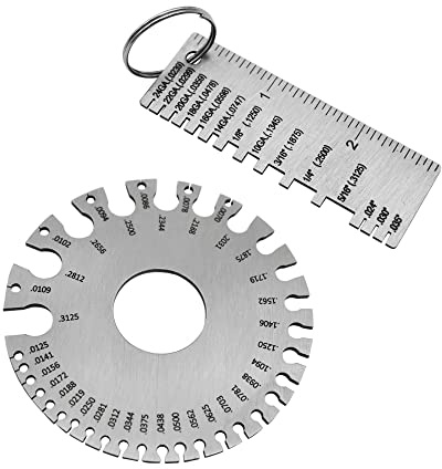2 hojas de metal de acero inoxidable calibre de grosor de soldadura - Herramienta de medición de calibre de alambre, medidor de hoja de cable de metal redondo de doble cara y medidor de grosor de