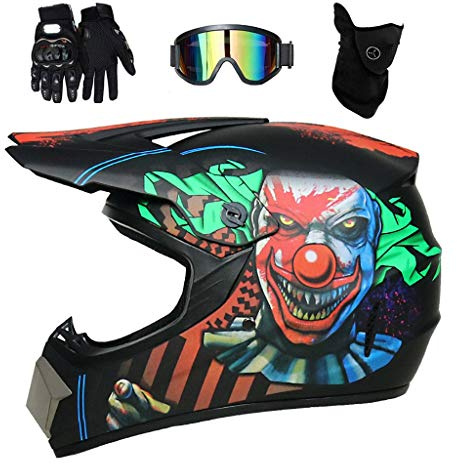 Jeunesse Enfant Casque Motocross, Intégral MTB Hors Route VTT Scooter Casque de Moto, Professionnel BMX Quad Dirt Bike Enduro Accident Casque, avec Lunettes Masque Gants