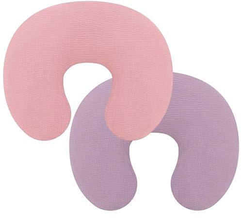 Pro Goleem Stillkissenbezug aus Musselin, 100 % Baumwolle, weich, atmungsaktiv, für stillende Mütter, passend für Standard-Kinder-Stillkissen, für Jungen und Mädchen, 2 Stück, Rosa und Lila