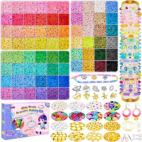 DIYLAND Perlen für Armbänder Selber Machen Set, 11550 Stück 72 Farben Clay Perlen Set für DIY Schmuck, Armband, Chocker, Halskette, Ohrringe, Basteln Mädchen 5 6 7 8 9 10 Jahre