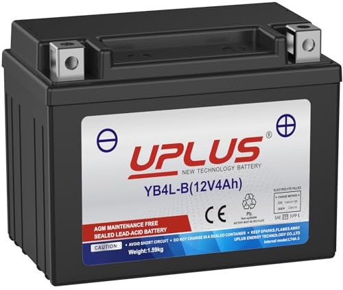 UPLUS Motorcycle Battery UP4A-3 Replacement for YB4L-B 12V 4Ah Maintenance Free SLA Powersport Replacement for CB4L-B,YB4LB, for ATVs, Personal Watercraft,Snowmobiles | Confirm size before order