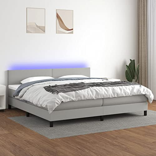 Boxspringbett mit Matratze & LED,Bettgestell mit Kopfteil,Plattform-Bettgestell,Lattenrost,mit Scheren-Symbol – Sicheres Zuschneiden,für Schlafzimmer, Arbeitszimmer, Hellgrau 200x200 cm Stoff