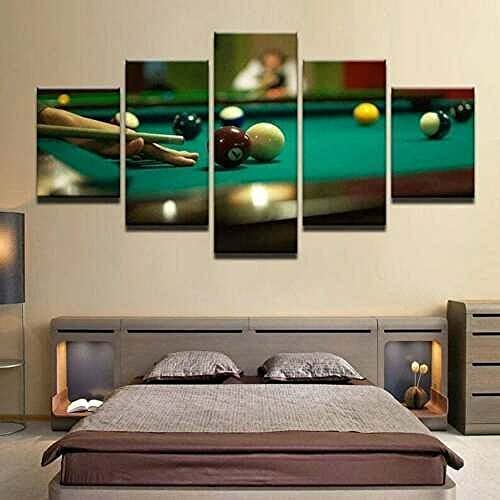5 Teilig Bilder Wandbild Leinwandbild Pool-Billard 125 X 60 Cm Moderne Wohnzimmer Wanddekoration Deko Kunstdruck-Wanddekoration Design Wand Bild -1B4N+H4K3-