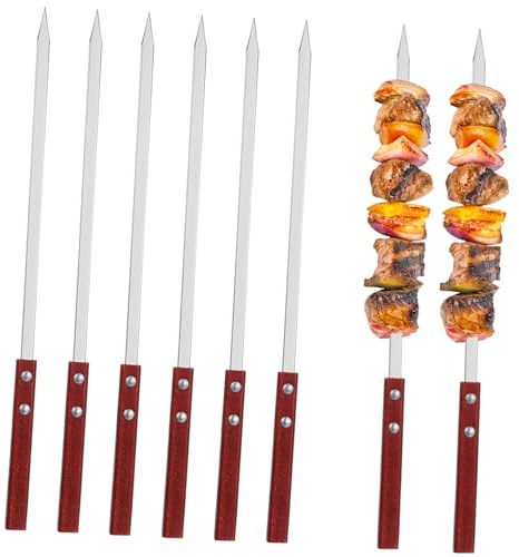 SEWOART 6pièces Brochettes De Barbecue Acier Inoxydable Lot Poignées Bois Idéales Pour Griller Camping Et Pique-niques