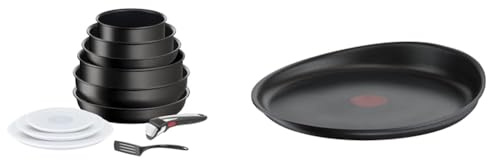Tefal Ingenio Batterie de cuisine 11 p, Casseroles, Poêles, Wok, Poignée amovible, Induction & Ingenio Poêle à crêpe 27 cm, Induction, Revêtement antiadhésif, Fonte d'aluminium, Empilable