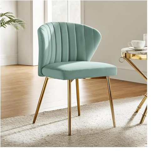 XXAD553TY Esszimmerstühle Esszimmerstuhl aus Samt, moderner Kleiner Schminkstuhl mit Metallrückenlehne, eleganter getufteter Akzentstuhl ohne Armlehnen, Wohnzimmer Stühle Esszimmer(Sage)