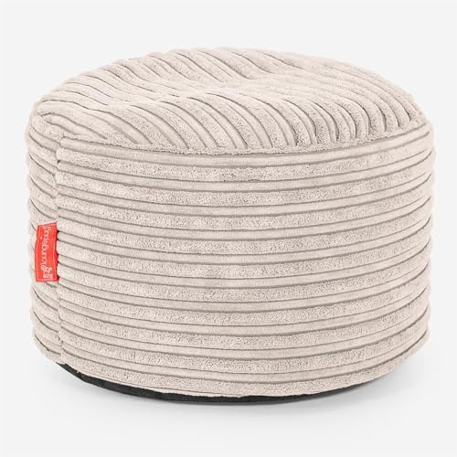 Lounge Pug Round Footstool Bean Bag Pouffe, Small Foot Rest, Cord Ivory