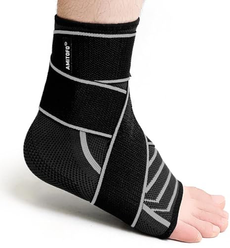 PUTUO Sprunggelenkbandage Knöchelbandage Fussbandagen für Herren Damen Sprunggelenk Bandage für Plantarfasziitis - Einstellbares Fußgelenk Bandage Knoechelbandage black gray 47-50 1 Stück