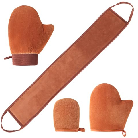 Hsthe Sea Kit applicateur de Gants autobronzants avec applicateur de Lotion pour Le Dos, Gant exfoliant et Gant de Bronzage pour Le Visage, Ensemble applicateur de Lotion pour Le Corps 4 en 1