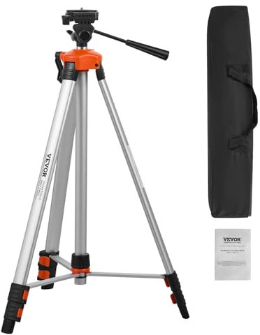 VEVOR Baustativ für Laser & Nivelliergeräte, ¼ x 20 Gewindehalterung, höhenverstellbar 695-1750 mm, mit integrierter Wasserwaage, einziehbare Beine, Laser-Messgeräte-Stativ für stabile Messungen